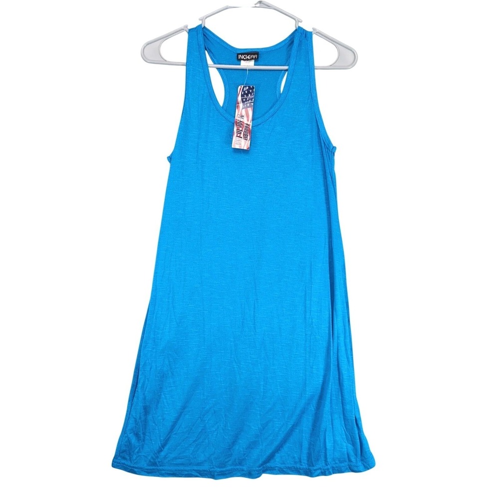 NWT Ingear Blue Swim Cover Up Tank Dress Womens S Slub Sheer USA Beach Summer